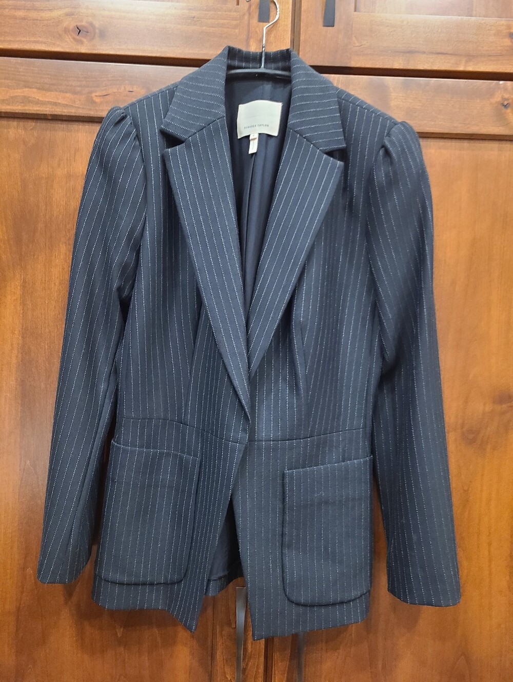Rebecca Taylor Black Pinstripe Blazer Womens Size 8